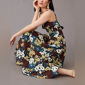 NWT ANTHROPOLOGIE MAEVE MARIGOLD MIDI FLARE DRESS FLORAL LACE UP SIZE 10 WOMENS